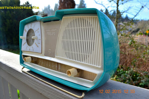 SOLD! - June 2, 2015 - SEAFOAM GREEN WONDER Mid Century Retro Jetsons Philips Time-Mark AM Vacuum Tube Radio Totally Restored! - [product_type} - Philips - Retro Radio Farm