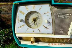 SOLD! - June 2, 2015 - SEAFOAM GREEN WONDER Mid Century Retro Jetsons Philips Time-Mark AM Vacuum Tube Radio Totally Restored! - [product_type} - Philips - Retro Radio Farm