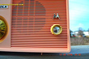 SOLD! - April 15, 2015 - SASSY PINK Retro Jetsons 1957 Motorola 5C14PW Tube AM Clock Radio Totally Restored! - [product_type} - Motorola - Retro Radio Farm