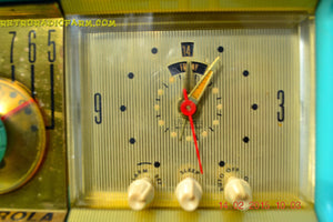 SOLD! - Feb 21, 2016 - VIVID Turquoise Retro Jetsons 1957 Motorola 57CC Tube AM Clock Radio Totally Restored! - [product_type} - Motorola - Retro Radio Farm
