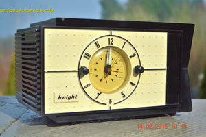 SOLD! - Jan 9, 2016 - SHABBY CHIC Black and White Mid Century Retro Bakelite 50s Knight AM Clock Radio Totally Restored! - [product_type} - Knight - Retro Radio Farm