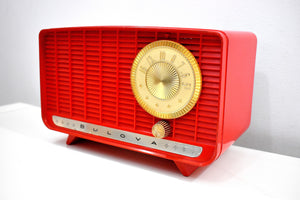 Cardinal Red and Gold 1957 Bulova Deluxe Lyric Model 310 AM Clock Radio Simply Fabulous!