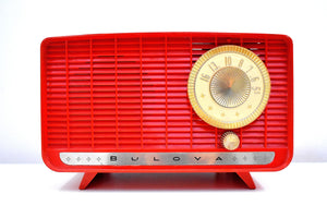Cardinal Red and Gold 1957 Bulova Deluxe Lyric Model 310 AM Clock Radio Simply Fabulous!
