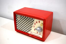 Load image into Gallery viewer, Red Hot Red 1955 Emerson Model 729 Vacuum Tube AM Clock Radio Beauty Sounds Great!