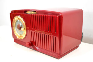 Bluetooth Ready To Go - Cranberry Red 1951 General Electric Model 517 Vacuum Tube AM Radio Sounds Great! Looks Great!