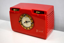 Load image into Gallery viewer, Scarlet Red Early 1950s Jewel Unkown Model ? Red Vacuum Tube Clock Radio Excellent Condition Simply Gorgeous! Not working.