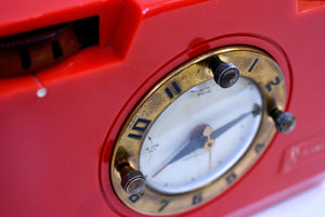 Scarlet Red Early 1950s Jewel Unkown Model ? Red Vacuum Tube Clock Radio Excellent Condition Simply Gorgeous! Not working.