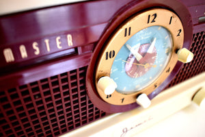 バーガンディ アイボリー 1950 ジュエル ウェイクマスター モデル 5057U 真空管 AM クロック ラジオ マスターは目覚める!