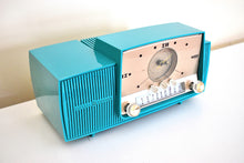 Load image into Gallery viewer, Seafoam Green Mid Century 1959 General Electric Model 913 Vacuum Tube AM Clock Radio Beauty Rare Color Much Sought After!