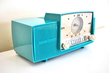 Load image into Gallery viewer, Seafoam Green Mid Century 1959 General Electric Model 913 Vacuum Tube AM Clock Radio Beauty Rare Color Much Sought After!