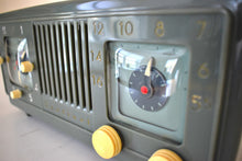 Load image into Gallery viewer, Olive Green 1953 Sentinel Model 1U346 Vacuum Tube AM Clock Radio So Sweet! Rare! Sounds Fantastic!