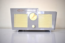 Load image into Gallery viewer, Lavender Grey 1955 Shelburn Model 55C AM Vacuum Tube Clock Radio Feast Your Eyes!