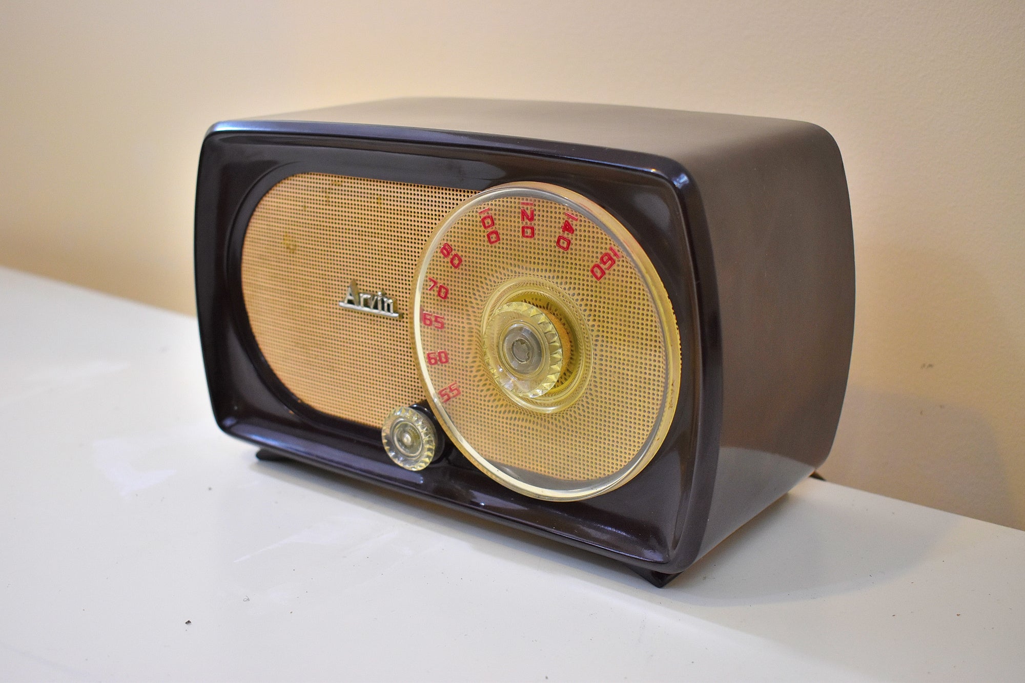 Siena Brown Bakelite 1955 Arvin Model 856T Vacuum Tube AM Radio Outstanding Condition and Sounds Like A Champ!