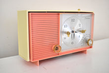 Load image into Gallery viewer, Bluetooth MP3 Ready To Go - Peach Cream 1963 Silvertone Model 3038 Vacuum Tube AM Clock Radio Excellent Condition and Great Sounding!