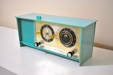 Sea Green Turquoise 1965 Silvertone Model 5035 AM Vacuum Tube Clock Radio Sounds Fantastic! Looks Unique!