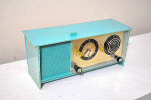シー グリーン ターコイズ 1965 シルバートーン モデル 5035 AM 真空管時計ラジオのサウンドは素晴らしいです。見た目もユニーク！