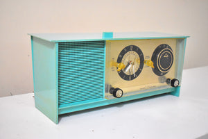 Sea Green Turquoise 1965 Silvertone Model 5035 AM Vacuum Tube Clock Radio Sounds Fantastic! Looks Unique!