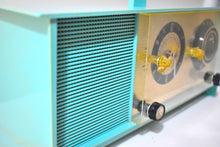 Load image into Gallery viewer, Sea Green Turquoise 1965 Silvertone Model 5035 AM Vacuum Tube Clock Radio Sounds Fantastic! Looks Unique!