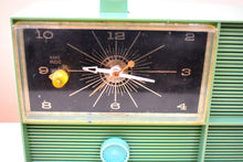 Load image into Gallery viewer, Sea Green Silvertone 1966 Model 6032 AM Vacuum Tube Clock Radio Sounds Great! Very Rare Color!
