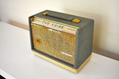 Smart Speaker Ready To Go - Wood Portable 1957 Sears Silvertone Model 7222 AM Vacuum Tube Radio Mint Condition!