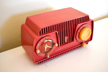 Load image into Gallery viewer, Coral Red 1954 Stewart Warner Model 9187J Vacuum Tube AM Clock Radio Rare Color Quality Manufacturer!
