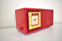 Load image into Gallery viewer, Toreador Red Mid Century 1955 Sylvania Model R5484-11602 Vacuum Tube AM Clock Radio Beauty Sounds Fantastic!