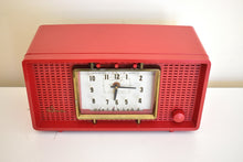 Load image into Gallery viewer, Cardinal Red Vintage 1955 Sylvania Model R598-18618 Vacuum Tube AM Radio Panelescent Screen Works!
