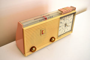 Savoy Pink 1959 Sylvania Model 2305TU Vacuum Tube AM Clock Radio Top Line No Expense Spared Model!