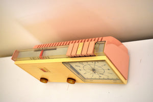 Savoy Pink 1959 Sylvania Model 2305TU Vacuum Tube AM Clock Radio Top Line No Expense Spared Model!