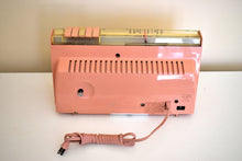 Load image into Gallery viewer, Savoy Pink 1959 Sylvania Model 2305TU Vacuum Tube AM Clock Radio Top Line No Expense Spared Model!