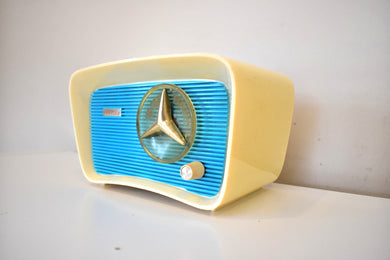 Turquoise and White 1959 Trav-ler Model T-202 AM Vacuum Tube Radio So Cute! Sounds Wonderful!