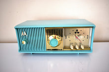 Load image into Gallery viewer, Aquamarine Turquoise 1957 Motorola Model 56CC Vacuum Tube AM Clock Radio Rare Beautiful Color Sounds Fantastic! Excellent Plus Condition!