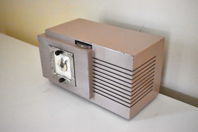 Lavender Taupe Art Deco Vintage 1948 Telechron Model 8H67 Musalarm AM Clock Radio Works Great!