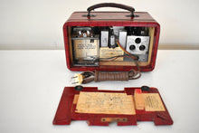 Load image into Gallery viewer, Crimson Red Snakeskin 1948 Travler Model 5028-A Portable AM Vacuum Tube Radio Mint Condition and Works!