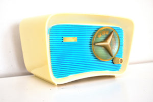 Turquoise and White 1959 Travler Model T-204 AM Vacuum Tube Radio Cute As A Button!