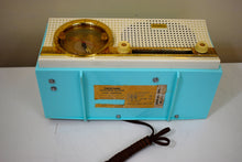 Load image into Gallery viewer, Chalfonte Blue Retro Jetsons 1960 Truetone D2801 Tube AM Clock Radio Sounds Great! Looks Fantastic!