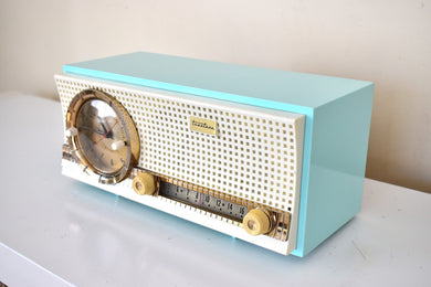 Chalfonte Blue Turquoise 1959 Truetone D-2801 Vacuum Tube AM Clock Radio Excellent Plus Condition! Sounds Stellar!