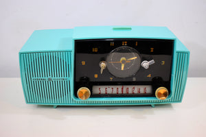 Bluetooth すぐに使える - オーシャン ターコイズ 1956 ゼネラル エレクトリック モデル 914-D チューブ AM クロック ラジオ 大勢のお気に入り！