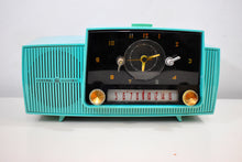 Load image into Gallery viewer, Bluetooth Ready To Go - Ocean Turquoise 1956 General Electric Model 914-D Tube AM Clock Radio Crowd Favorite!