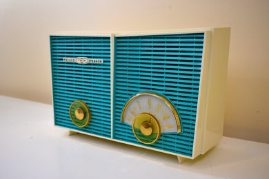 Turquoise and White Chevron  Retro Jetsons Vintage 1957 Philco H836-124 AM Vacuum Tube Radio Near Mint!