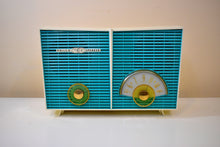 Load image into Gallery viewer, Turquoise and White Chevron  Retro Jetsons Vintage 1957 Philco H836-124 AM Vacuum Tube Radio Near Mint!