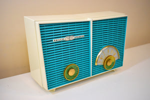ターコイズとホワイトのシェブロン レトロ Jetsons ヴィンテージ 1957 Philco H836-124 AM 真空管ラジオ ニアミント!