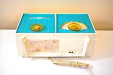 Load image into Gallery viewer, Turquoise and White Chevron  Retro Jetsons Vintage 1957 Philco H836-124 AM Vacuum Tube Radio Near Mint!