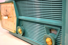 Load image into Gallery viewer, Bluetooth Ready To Go - Teal Turquoise 1957 RCA Victor Model 8-C-6L AM Clock Radio Good Condition Looks Great!