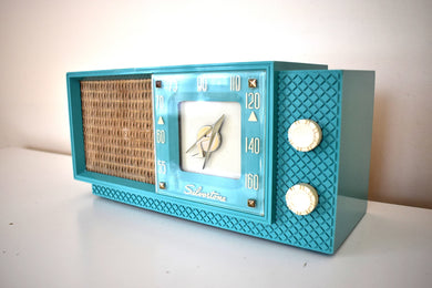 Seafoam Turquoise 1956 Silvertone Model 7009 AM Vacuum Tube Radio Sounds Fantastic! Rare Model and Color!