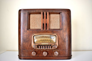 Artisan Handcrafted Wood 1941-42 Airline Model 14BR-729A Tombstone Vacuum Tube AM & Shortwave Radio Sounds Great! Excellent Condition!