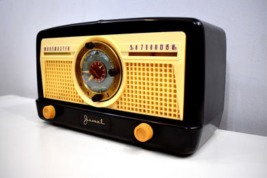 Mocha Brown Bakelite 1950 Jewel Wakemaster Model 5057U Vacuum Tube AM Clock Radio The Master Awaketh!