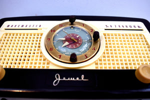 Mocha Brown Bakelite 1950 Jewel Wakemaster Model 5057U Vacuum Tube AM Clock Radio The Master Awaketh!