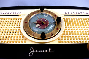 Mocha Brown Bakelite 1950 Jewel Wakemaster Model 5057U Vacuum Tube AM Clock Radio The Master Awaketh!
