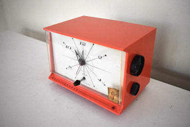 Coral Red 1959 Westinghouse H-678T4 AM Vacuum Tube Clock Radio Works Great! Sweet Looking Little Clock!